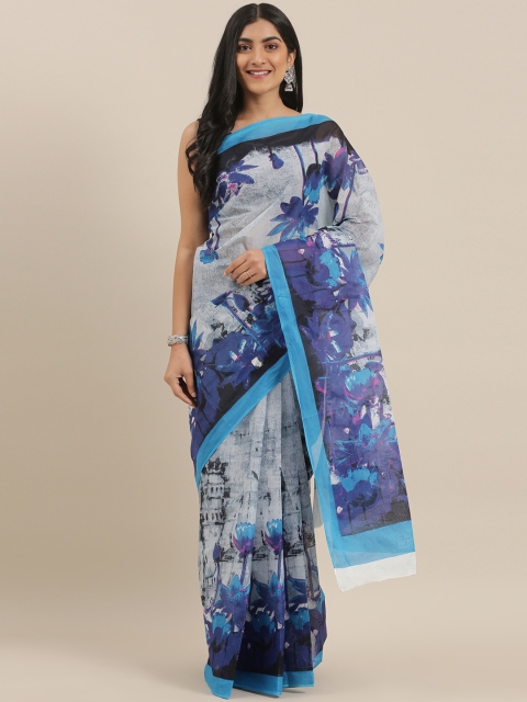 

The Chennai Silks Classicate Grey & Blue Pure Cotton Conversational Printed Saree
