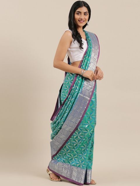 

The Chennai Silks Classicate Green & Blue Pure Silk Woven Design Saree