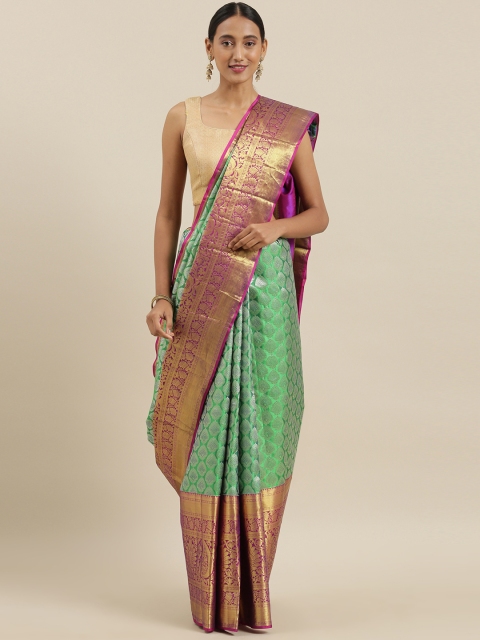 

The Chennai Silks Green & Silver-Coloured Pure Silk Woven Design Kanjeevaram Saree