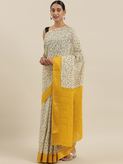 

The Chennai Silks Classicate Off-White & Green Pure Cotton Printed Sungudi Saree