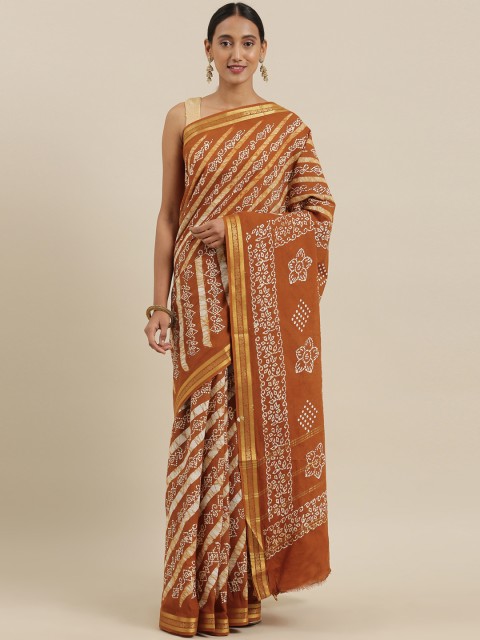 

The Chennai Silks Classicate Brown & Off-White Pure Cotton Printed Sungudi Saree