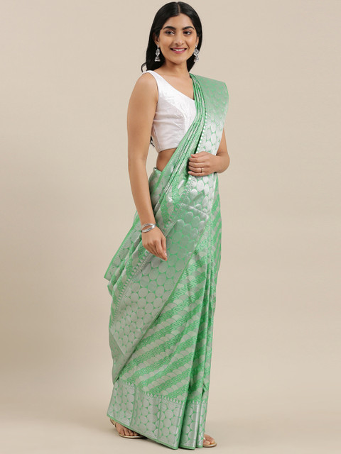 

The Chennai Silks Classicate Green & Silver-Toned Pure Silk Woven Design Saree