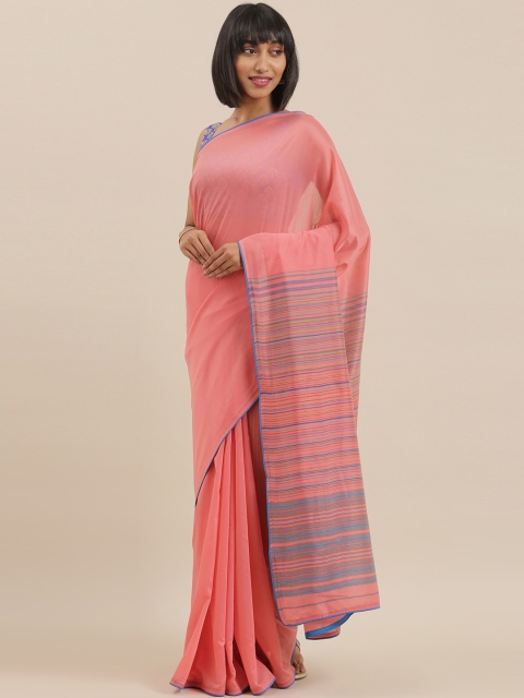 

The Chennai Silks Classicate Peach-Coloured Solid Polycotton Saree