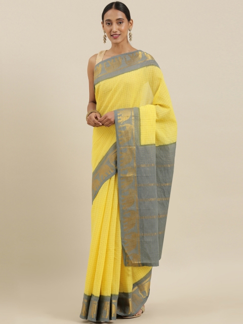 

The Chennai Silks Classicate Yellow & Golden Pure Cotton Checked Sungudi Saree