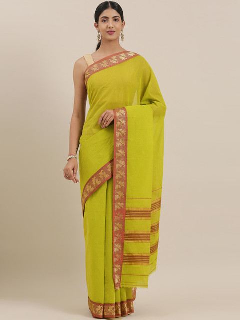 

The Chennai Silks Classicate Green Solid Pure Cotton Saree