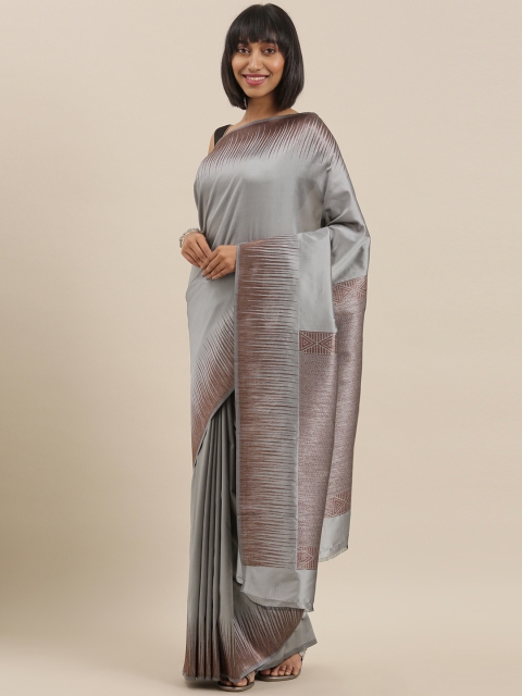 

The Chennai Silks Classicate Grey Solid Polycotton Saree