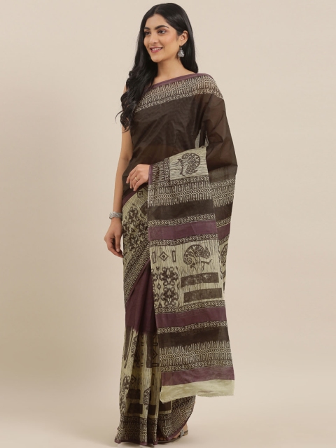 

The Chennai Silks Classicate Coffee Brown Solid Pure Cotton Saree