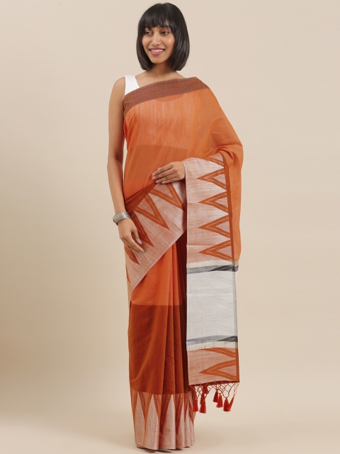 

The Chennai Silks Classicate Orange Solid Polycotton Saree