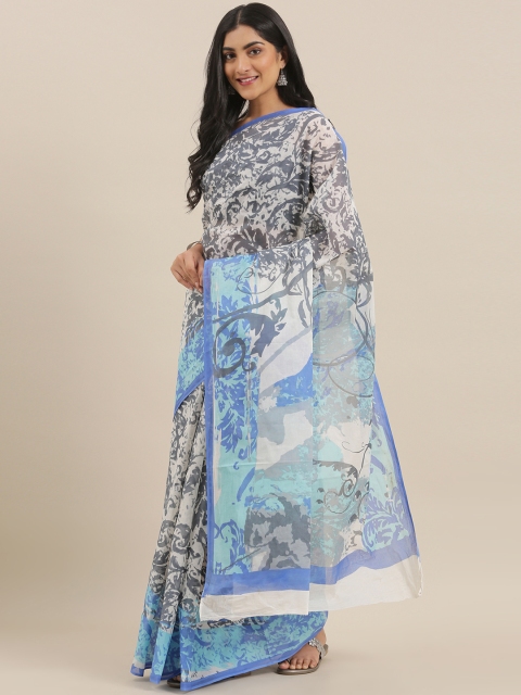 

The Chennai Silks Classicate Grey & Blue Pure Cotton Printed Saree
