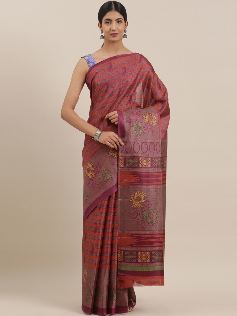 

The Chennai Silks Classicate Purple & Orange Poly Silk Striped Bhagalpuri Saree