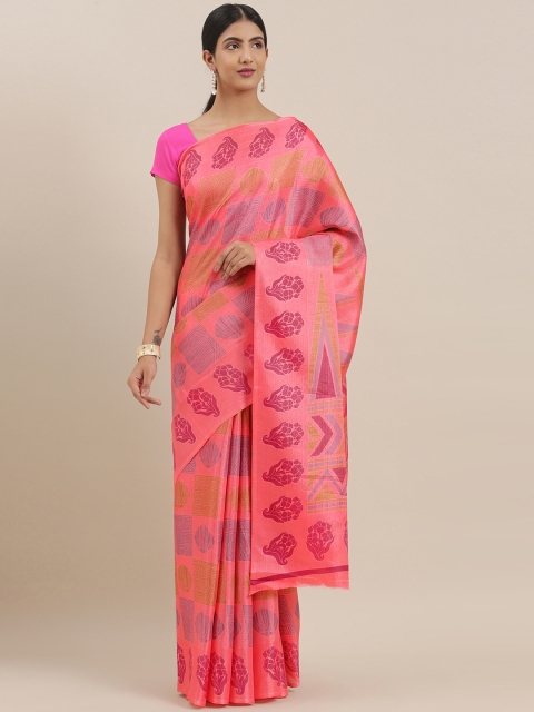

The Chennai Silks Classicate Pink & Blue Poly Silk Printed Bhagalpuri Saree