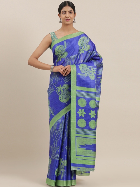 

The Chennai Silks Classicate Blue Poly Silk Printed Bhagalpuri Saree