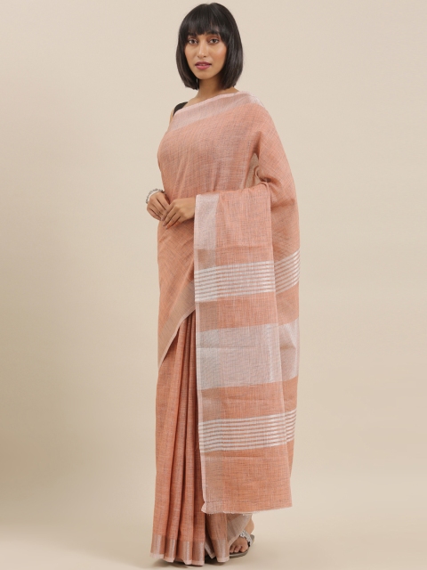 

The Chennai Silks Classicate Peach-Coloured Solid Polycotton Saree