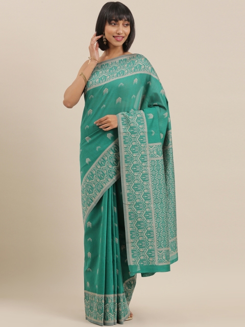 

The Chennai Silks Classicate Teal Green & Beige Polycotton Woven Design Saree