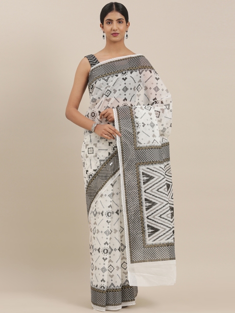 

The Chennai Silks Classicate White & Black Pure Cotton Printed Saree