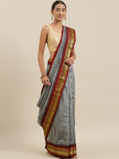 

The Chennai Silks Classicate Grey Pure Silk Solid Ilkal Saree