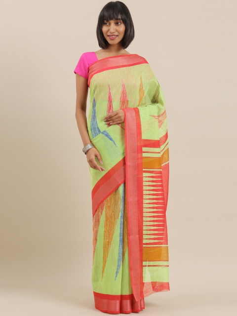 

The Chennai Silks Classicate Green Poly Silk Printed Bhagalpuri Saree