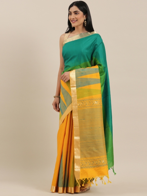 

The Chennai Silks Classicate Yellow & Green Pure Silk Woven Design Kanjeevaram Saree, Mustard