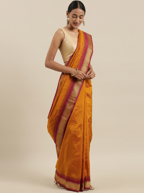 

The Chennai Silks Classicate Mustard Yellow & Gold-Toned Pure Silk Solid Ilkal Saree