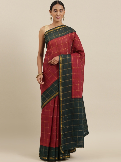 

The Chennai Silks Classicate Maroon & Golden Pure Cotton Checked Sungudi Saree