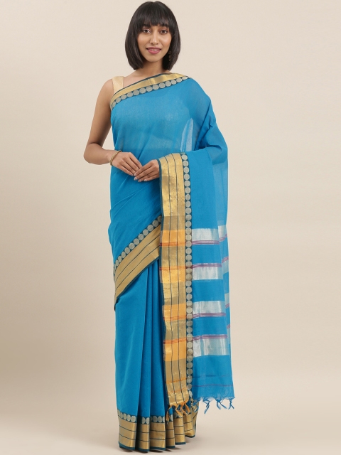 

The Chennai Silks Classicate Blue Solid Pure Cotton Saree