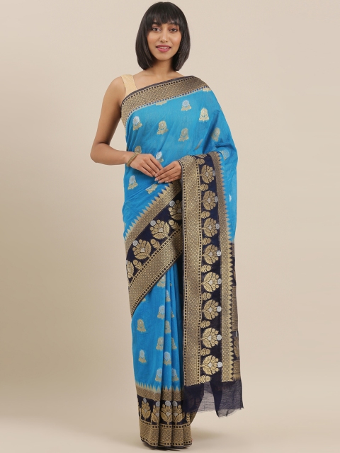 

The Chennai Silks Classicate Turquoise Blue & Golden Polycotton Woven Design Saree