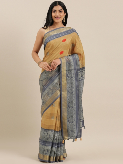 

The Chennai Silks Classicate Beige & Blue Poly Silk Printed Bhagalpuri Saree
