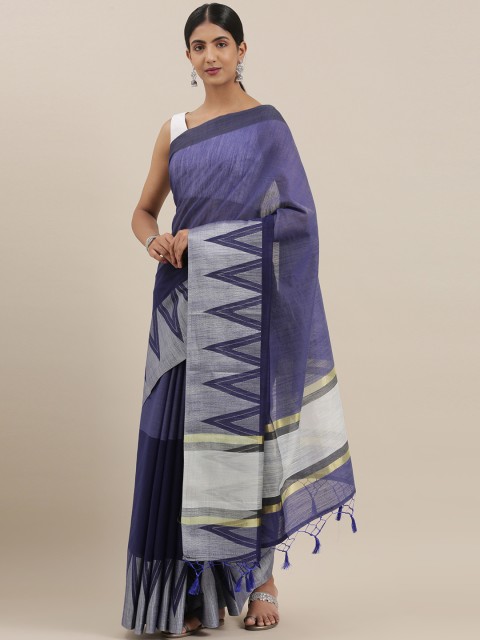 

The Chennai Silks Classicate Navy Blue Solid Polycotton Saree