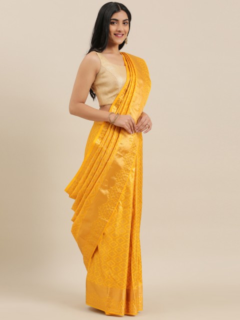 

The Chennai Silks Classicate Yellow & Gold-Toned Pure Silk Woven Design Saree