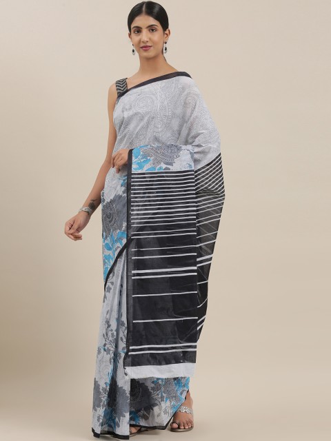 

The Chennai Silks Classicate Grey & Blue Pure Cotton Printed Saree