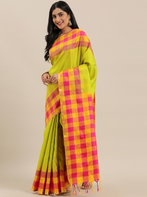 

The Chennai Silks Classicate Lime Green Pure Silk Solid Kanjeevaram Saree