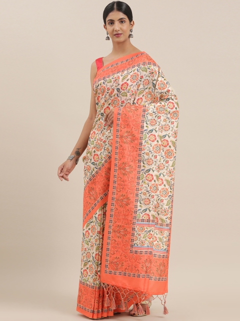 

The Chennai Silks Classicate Beige & Red Viscose Rayon Printed Chanderi Saree