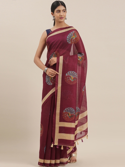 

The Chennai Silks Classicate Magenta Pink Poly Silk Printed Bhagalpuri Saree