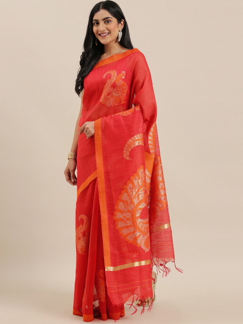 

The Chennai Silks Classicate Red & Orange Viscose Rayon Woven Design Saree