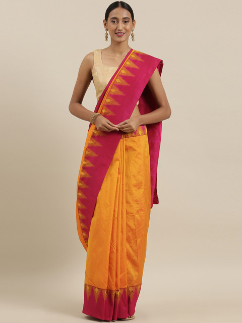 

The Chennai Silks Classicate Mustard Yellow Pure Silk Solid Ilkal Saree