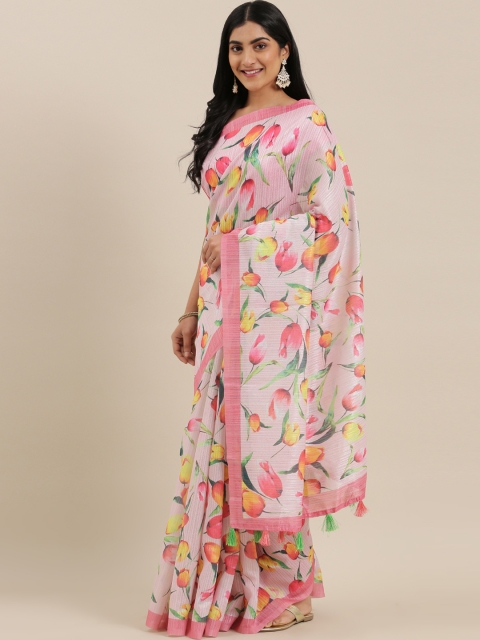 

The Chennai Silks Classicate Multicoloured Poly Silk Floral Printed Bhagalpuri Saree, Multi