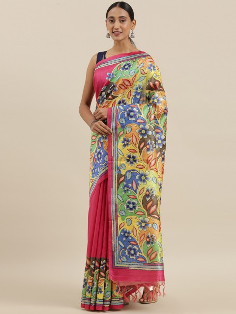 

The Chennai Silks Classicate Pink Viscose Rayon Printed Chanderi Saree