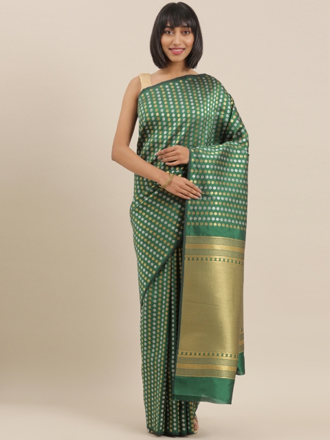 

The Chennai Silks Classicate Green & Golden Polycotton Woven Design Saree