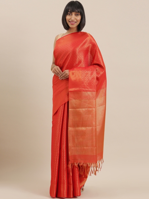 

The Chennai Silks Classicate Red & Gold-Toned Polycotton Woven Design Saree