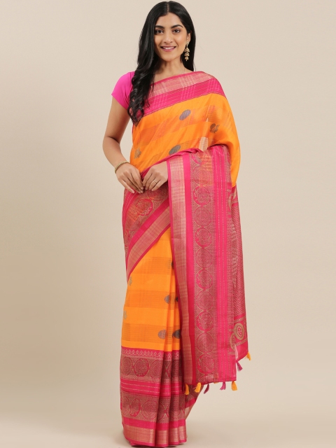 

The Chennai Silks Classicate Orange & Brown Poly Silk Printed Bhagalpuri Saree