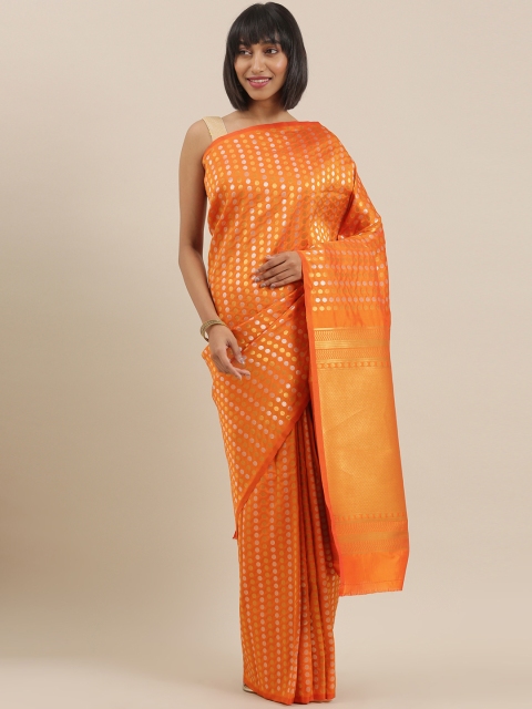 

The Chennai Silks Classicate Orange & Golden Polycotton Woven Design Saree