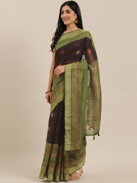 

The Chennai Silks Classicate Coffee Brown & Beige Poly Silk Printed Bhagalpuri Saree