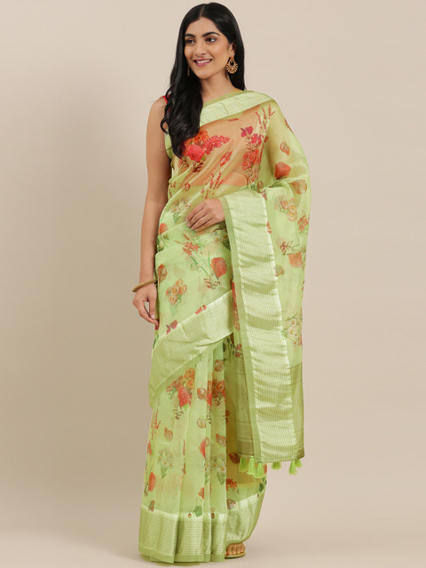

The Chennai Silks Classicate Green Printed Tissue Saree