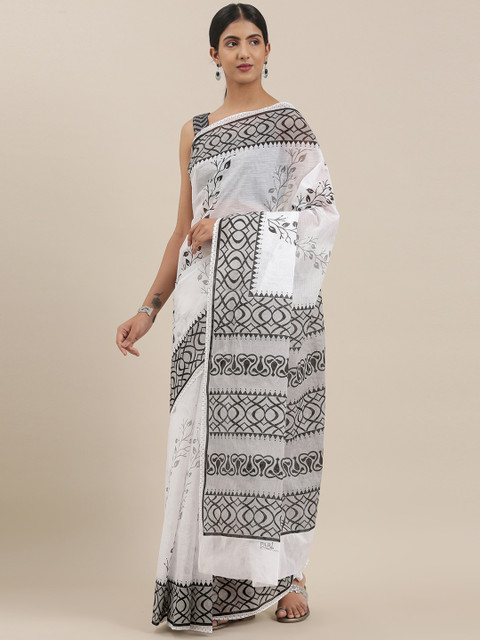 

The Chennai Silks Classicate White & Black Pure Cotton Printed Saree