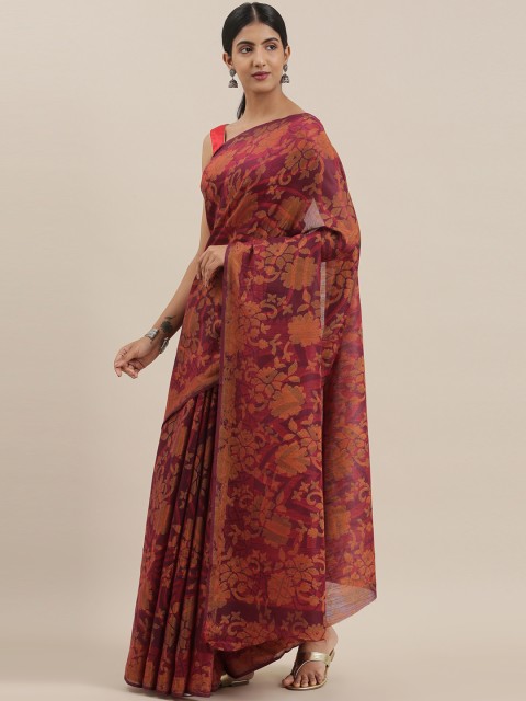 

The Chennai Silks Classicate Maroon & Yellow Poly Silk Woven Design Bhagalpuri Saree