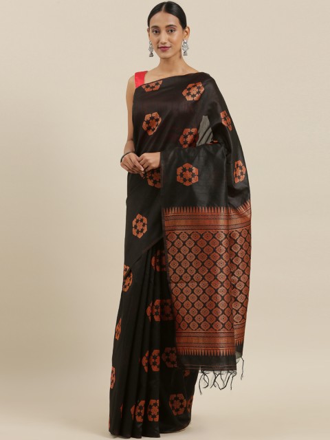 

The Chennai Silks Classicate Black & Orange Viscose Rayon Woven Design Saree