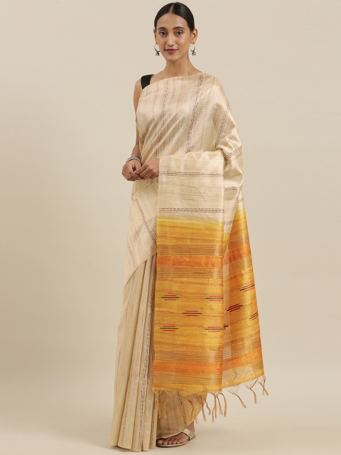 

The Chennai Silks Classicate Beige Viscose Rayon Woven Design Chanderi Saree