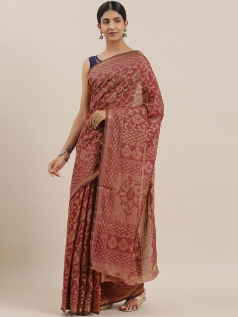 

The Chennai Silks Classicate Burgundy & Yellow Poly Silk Woven Design Bhagalpuri Saree