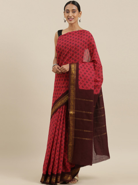 

The Chennai Silks Classicate Magenta Pink & Navy Blue Pure Cotton Printed Sungudi Saree