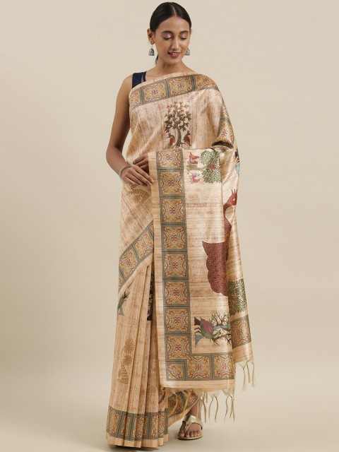 

The Chennai Silks Classicate Beige Printed Viscose Rayon Saree